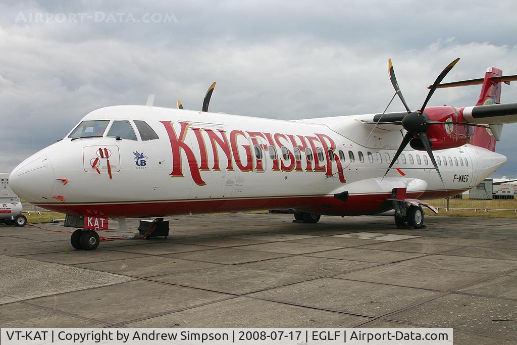 VT-KAT, 2009 ATR 72-212A C/N 788, Farnborough Airshow 2008 - Marked as F-WWEG at the show.