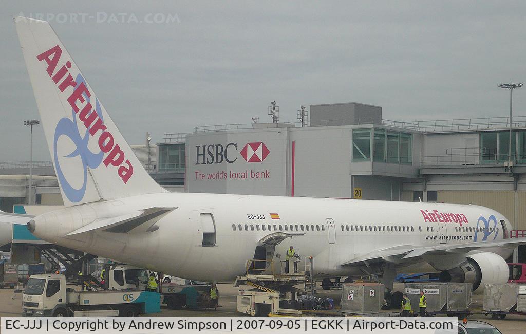 EC-JJJ, 1995 Boeing 767-328/ER C/N 27428/586, Being loaded at LGW.