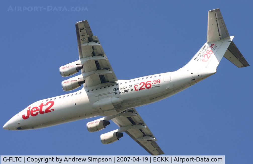 G-FLTC, 1991 British Aerospace BAe.146-300 C/N E3205, Departing LGW.