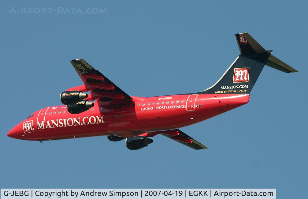 G-JEBG, 1992 British Aerospace BAe.146-300 C/N E3209, Flybe Special leaving LGW.