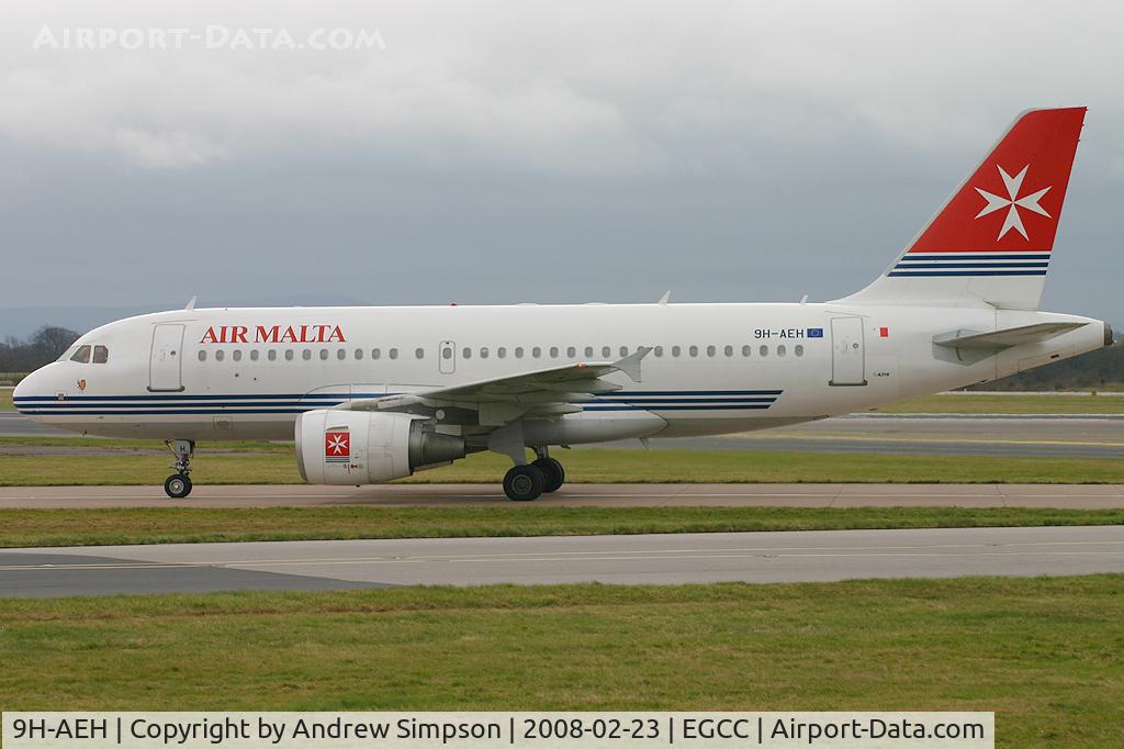 9H-AEH, 2004 Airbus A319-111 C/N 2122, Taxiiing to stand at Manchester.