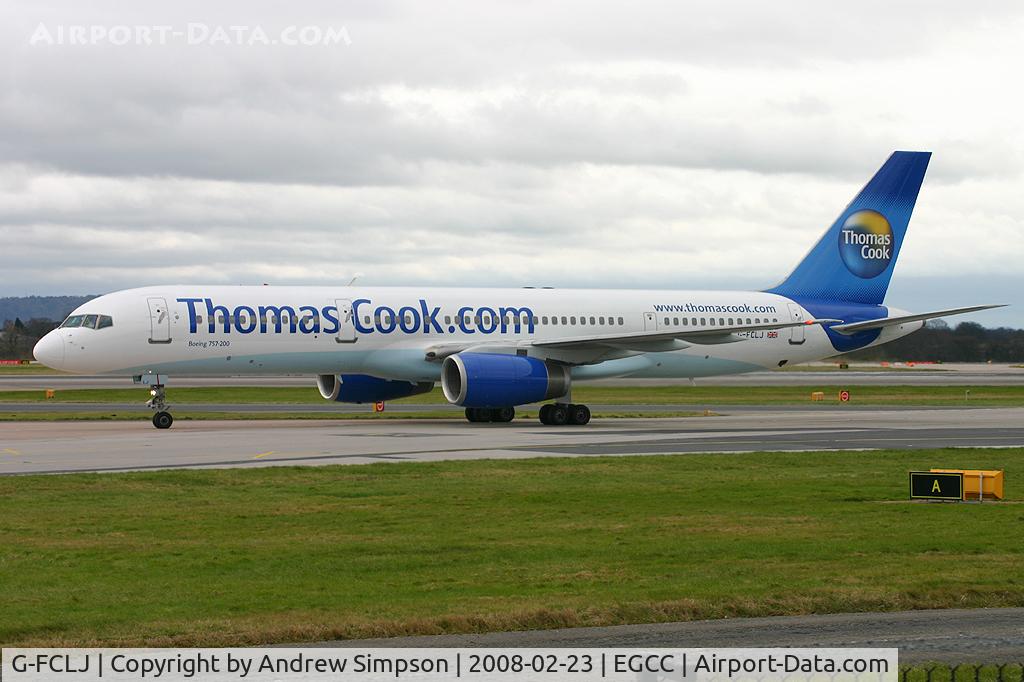 G-FCLJ, 1993 Boeing 757-2Y0 C/N 26160, Taxiiing to stand at Manchester.
