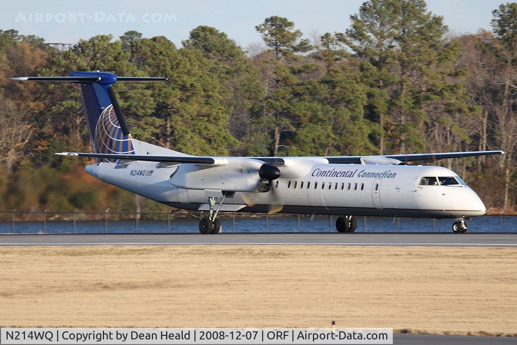 N214WQ, 2008 De Havilland Canada DHC-8-402Q Dash 8 Dash 8 C/N 4214, Continental Connection (Colgan Air) N214WQ (FLT CJC3225) starting takeoff roll on RWY 23 enroute to Newark Liberty Int'l (KEWR) after a lengthy delay.