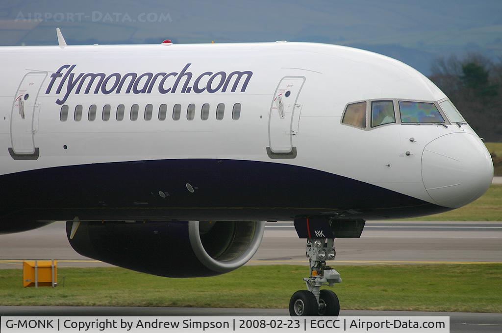 G-MONK, 1988 Boeing 757-2T7 C/N 24105, Taxiiing to stand at Manchester.