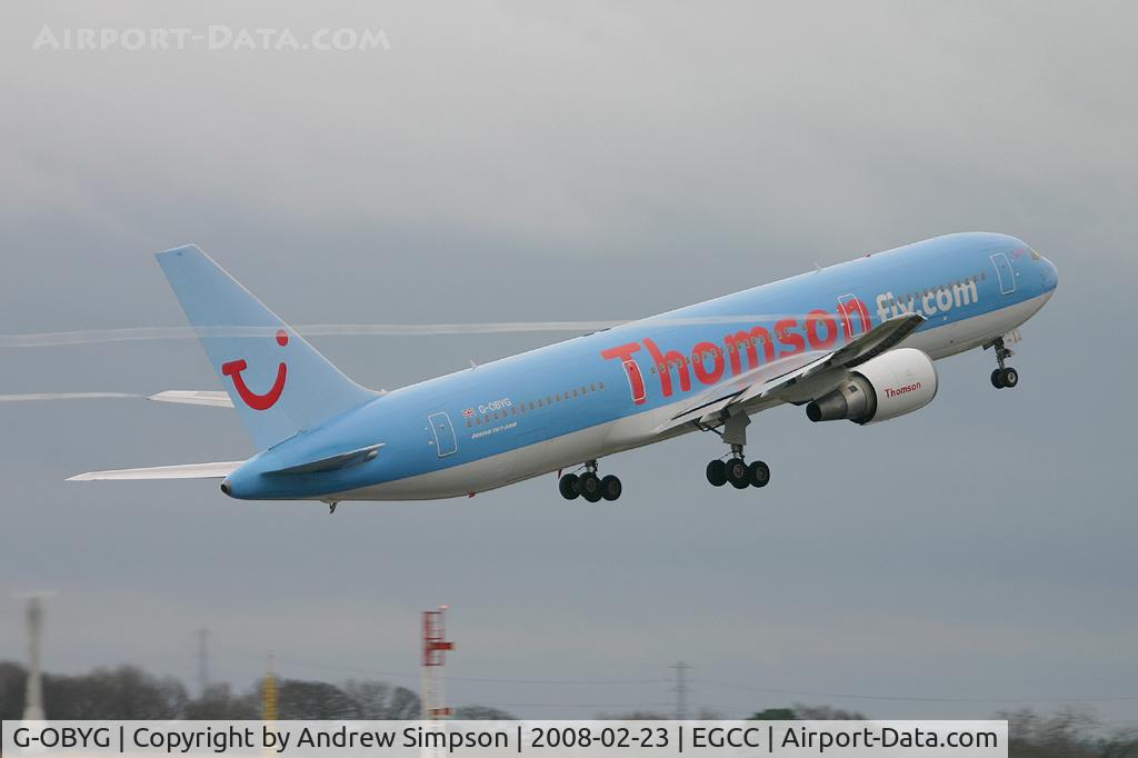 G-OBYG, 1999 Boeing 767-304 C/N 29137, Departing Manchester.