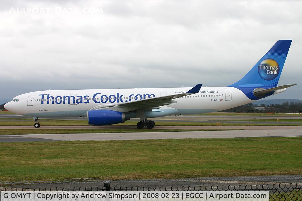 G-OMYT, 1999 Airbus A330-243 C/N 301, Taxiiing to stand at Manchester.