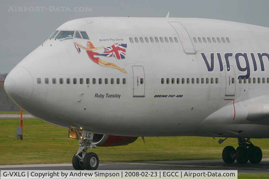 G-VXLG, 1998 Boeing 747-41R C/N 29406, Taxiiing to stand at Manchester.