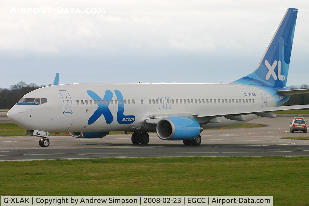 G-XLAK, 2007 Boeing 737-8FH C/N 35092, Taxiiing to stand at Manchester.