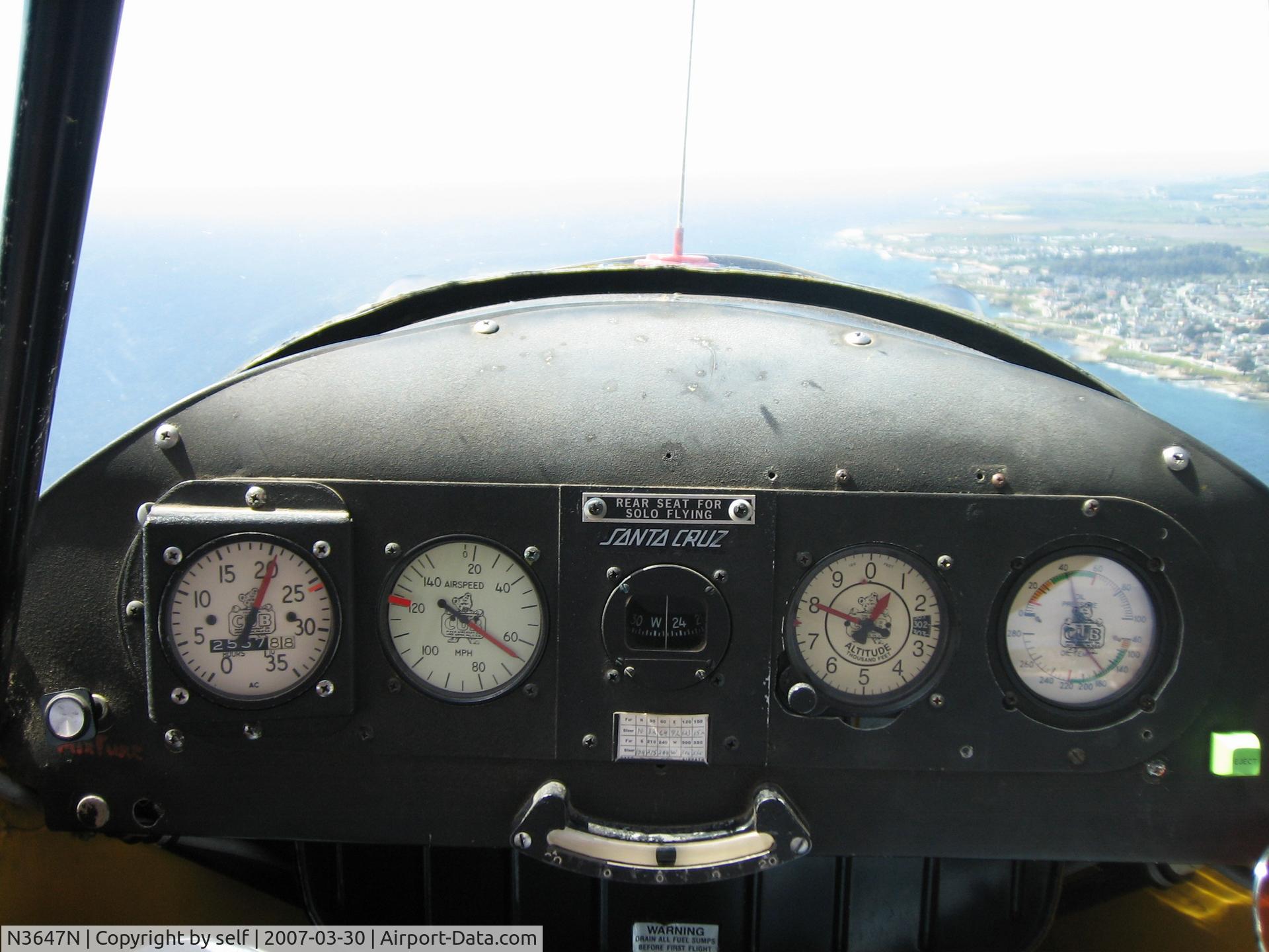 N3647N, 1947 Piper J3C-65 Cub C/N 22906, airplane cockpit