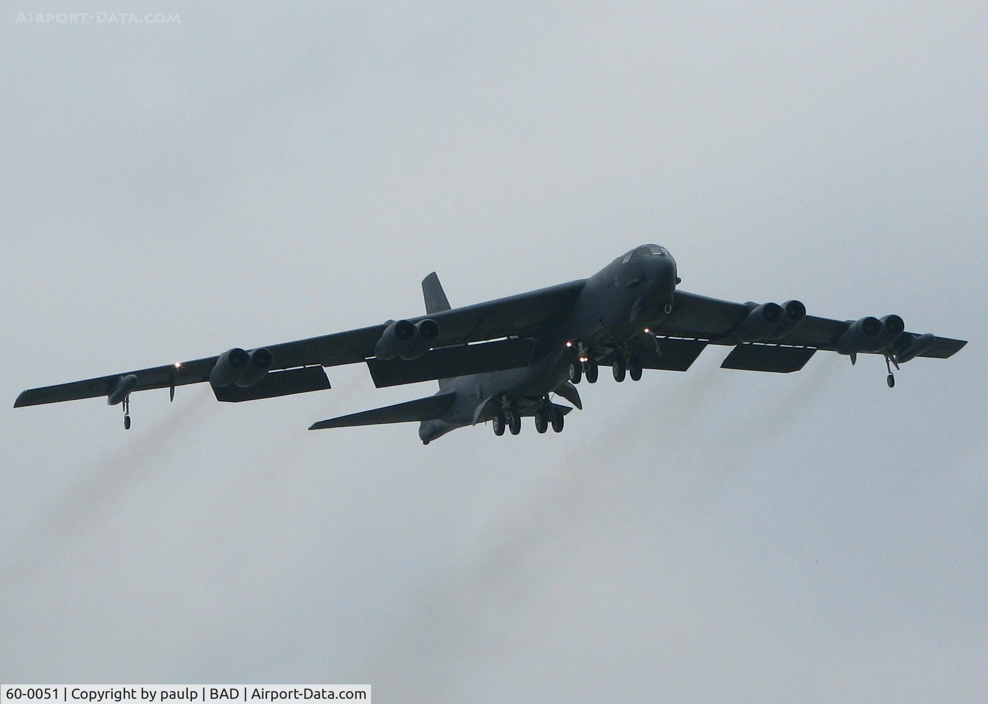 60-0051, 1960 Boeing B-52H Stratofortress C/N 464416, Doing touch and goes at Barksdale Air Force Base, Louisiana.