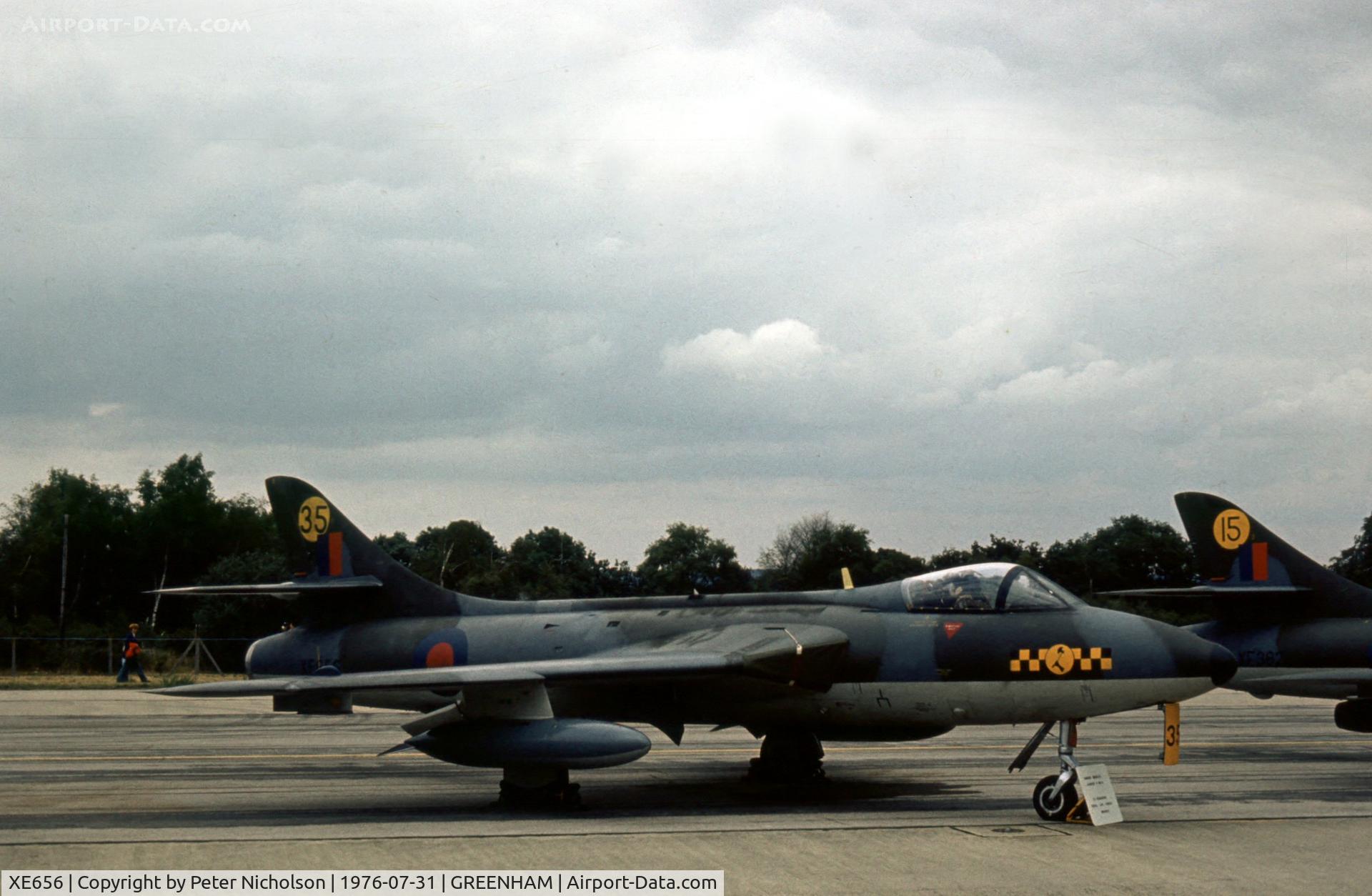 XE656, 1956 Hawker Hunter F.6 C/N 41H-680000, Hunter F.6 of 63 Squadron at the 1976 Intnl Air Tattoo held at RAF Greenham Common.