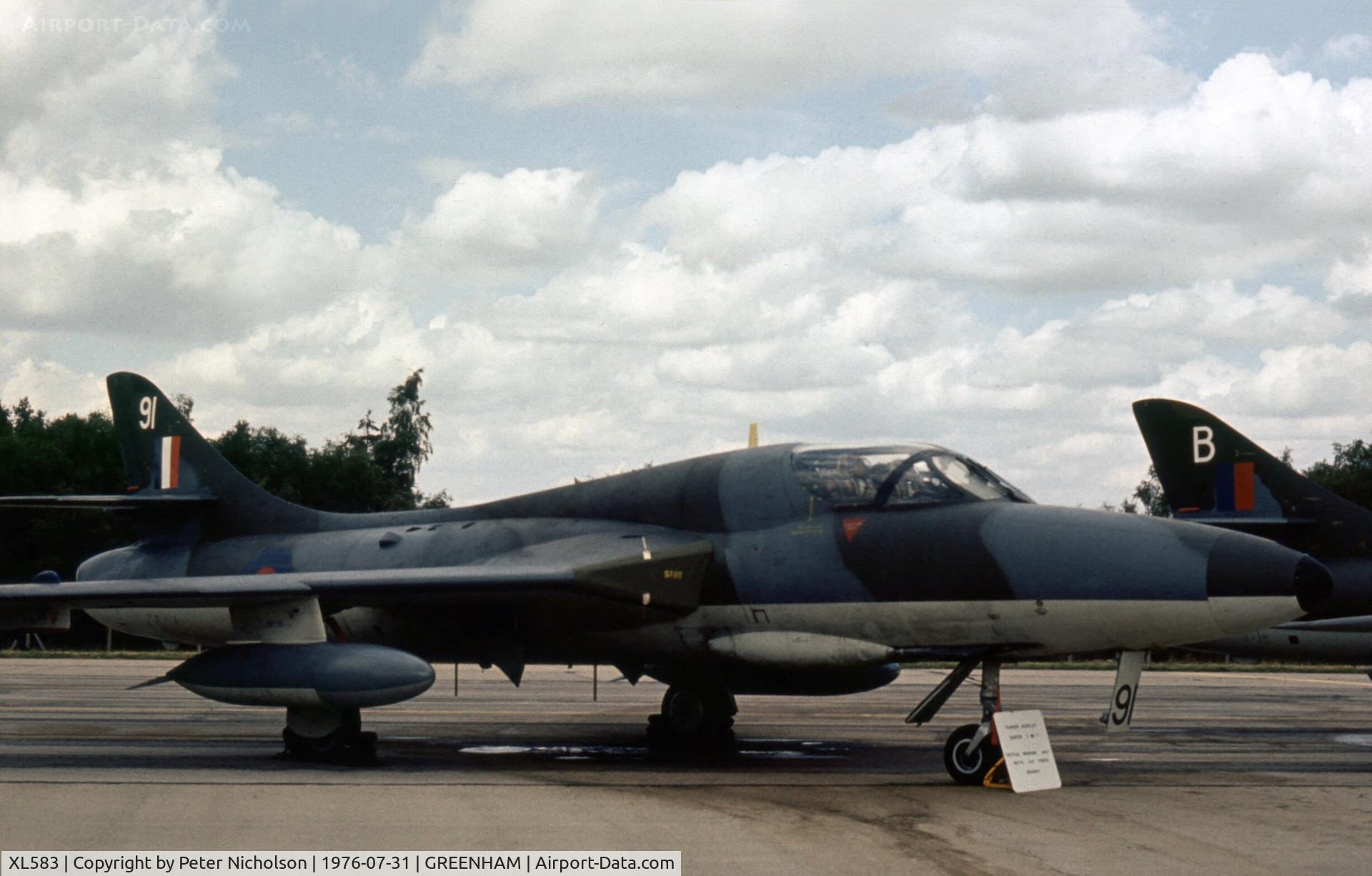 XL583, 1958 Hawker Hunter T.7 C/N 41H-693733, Hunter T.7 of the Tactical Weapons Unit at the 1976 Intnl Air Tattoo at RAF Greenham Common.