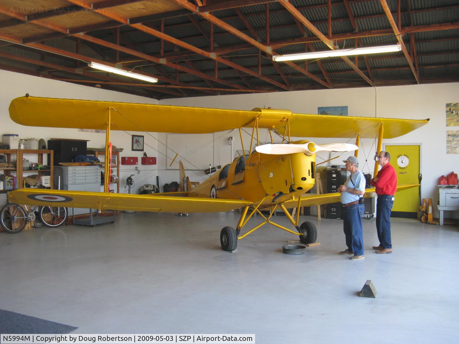 N5994M, 1942 De Havilland Canada DH-82C Tiger Moth C/N DHC1297, 1942 DeHavilland DH-82C TIGER MOTH originally constructed in Canada as a cold weather version 82C, subsequently converted to an open cockpits version 82A, in hangar.