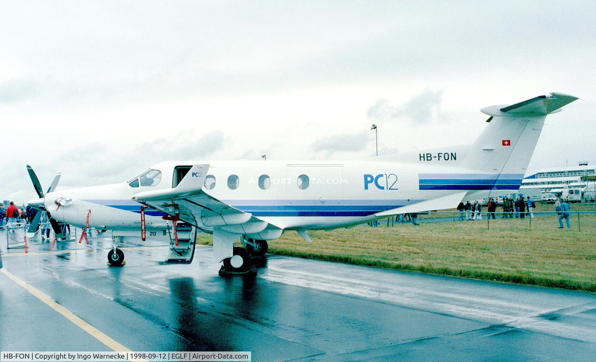 HB-FON, 1998 Pilatus PCXII C/N 213, Pilatus PC-12 at Farnborough International 1998