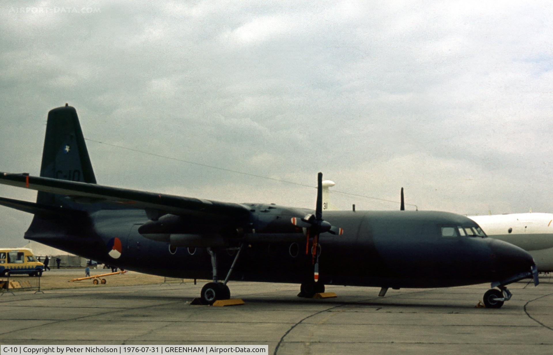 C-10, 1960 Fokker F-27-300M Troopship C/N 10160, F-27 Troopship of 334 Squadron Royal Netherlands Air Force at the 1976 Intnl Air Tattoo at RAF Greenham Common.