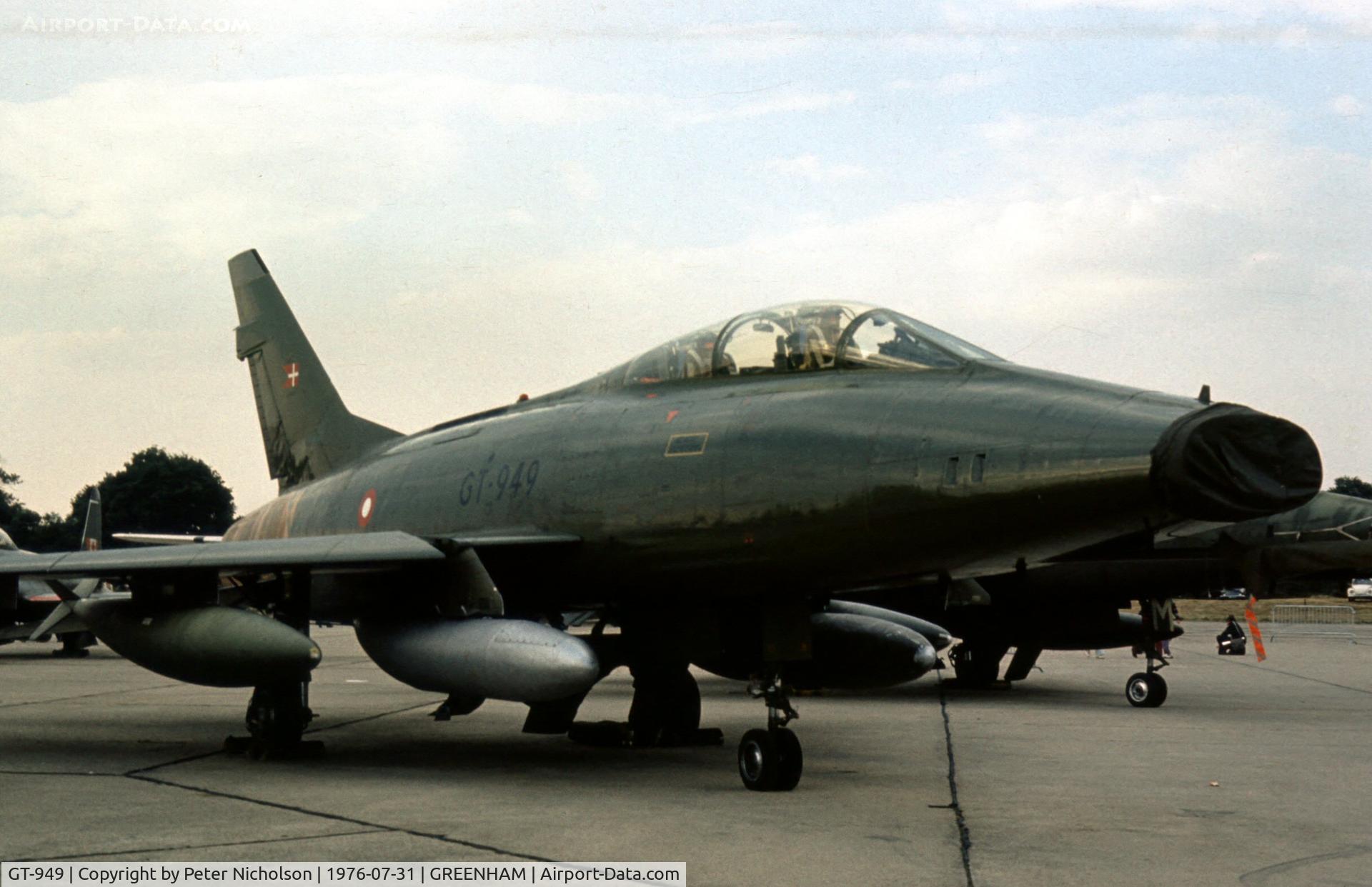 GT-949, 1956 North American TF-100F Super Sabre C/N 243-225, TF-100F Super Sabre of Esk 730 Royal Danish Air Force at the 1976 Intnl Air Tattoo held at RAF Greenham Common.