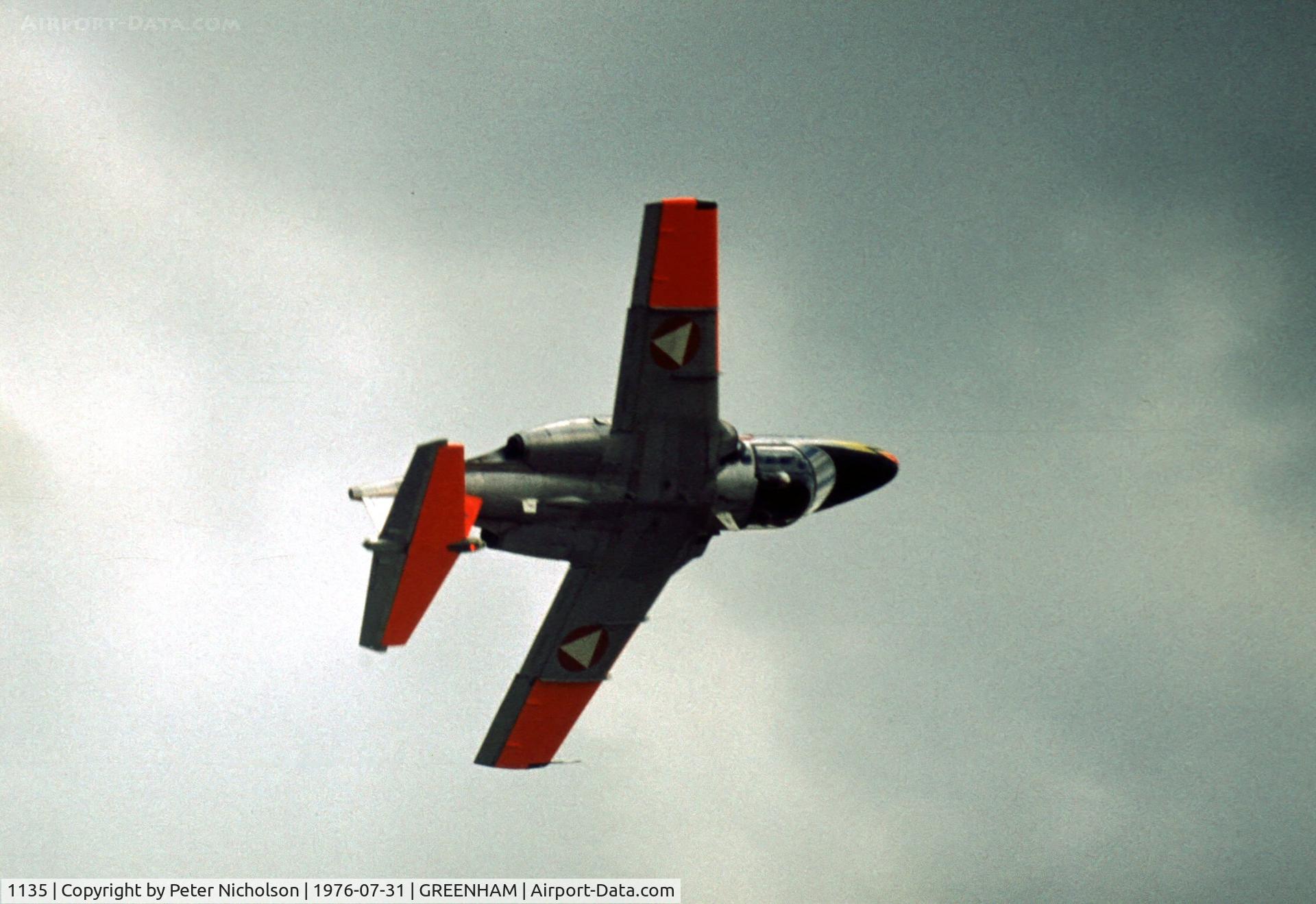 1135, Saab 105OE C/N 105435, Saab 105OE of the Austrian Air Force's Karo AS aerobatic display team at the 1976 Intnl Air Tattoo at RAF Greenham Common.