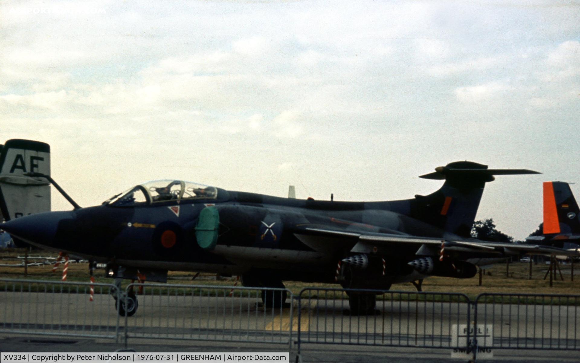 XV334, 1967 Hawker Siddeley Buccaneer S.2B C/N B3-12-66, Buccaneer S.2B of 237 Operational Conversion Unit on display at the 1976 Intnl Air Tattoo at RAF Greenham Common.