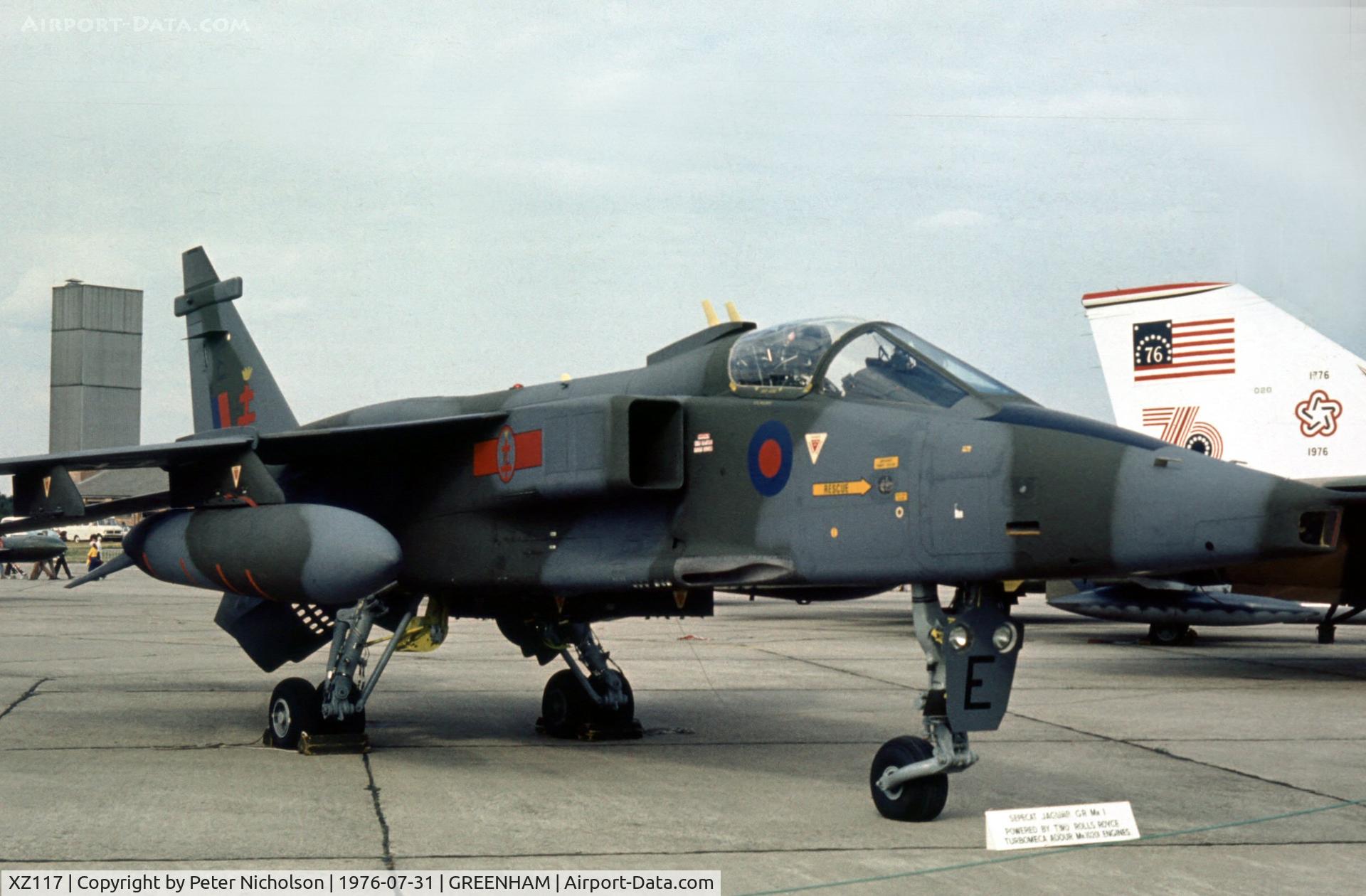 XZ117, 1976 Sepecat Jaguar GR.1 C/N S.118, Jaguar GR.1 of 41 Squadron at the 1976 Intnl Air Tattoo at RAF Greenham Common.
