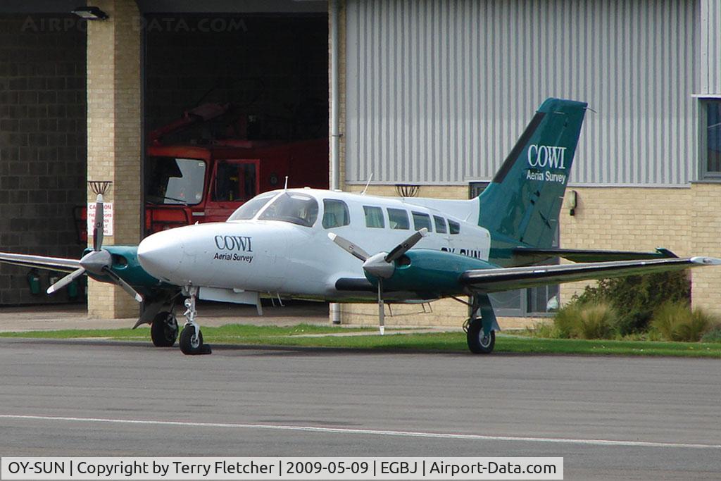OY-SUN, 1981 Cessna 402C Businessliner III C/N 402C0461, Based at Gloucestershire Staverton for survey work
