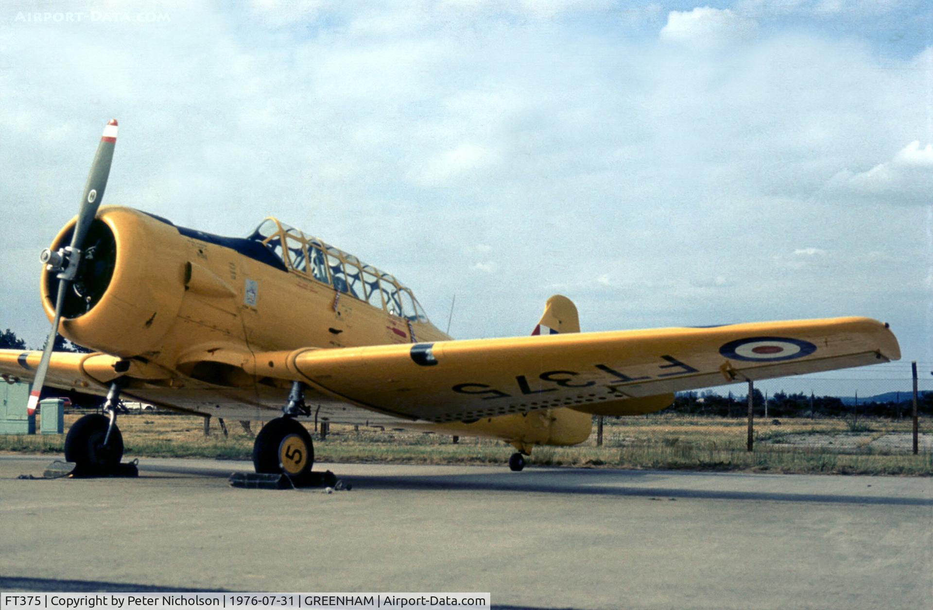 FT375, 1943 Noorduyn AT-16 Harvard IIB C/N 14A-1415, Harvard T.2B of the Aeroplane & Armament Experimental Establishment on display at the 1976 Intnl Air Tattoo at RAF Greenham Common.