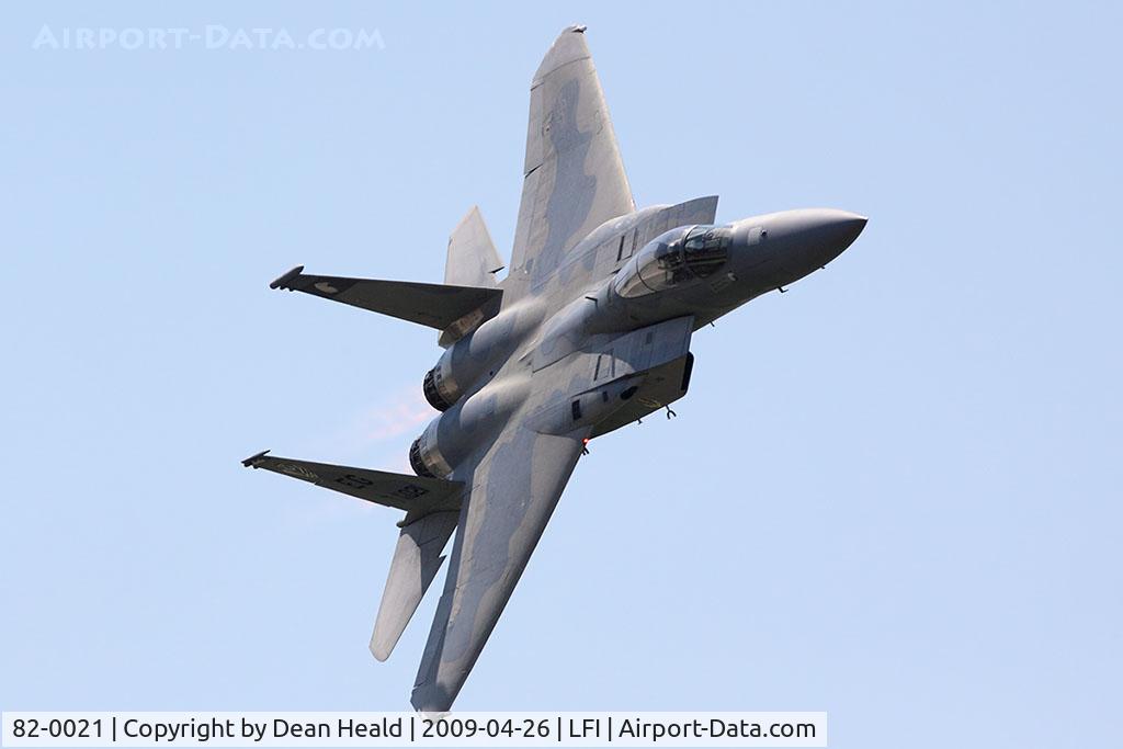 82-0021, 1982 McDonnell Douglas F-15C Eagle C/N 0835/C252, USAF McDonnell Douglas F-15C Eagle 82-0021 of the USAF F-15C West Coast Demo Team performing at Airpower Over Hampton Roads 2009.