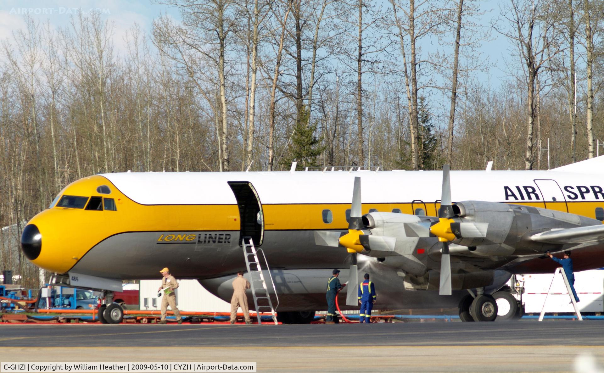 C-GHZI, 1959 Lockheed L-188C Electra C/N 2007, Slave Lake Fire Base Post Flight Maintenance