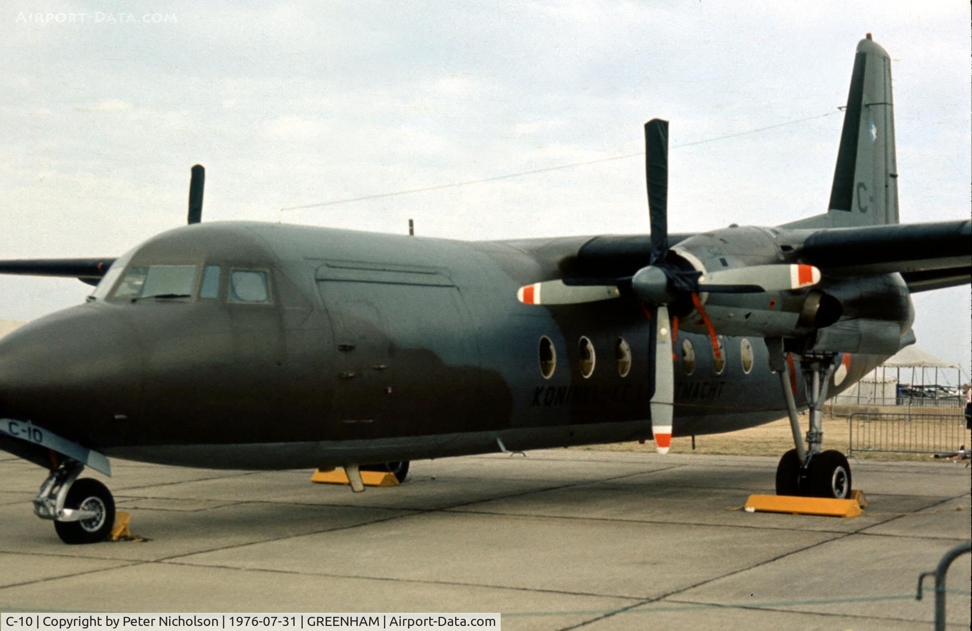 C-10, 1960 Fokker F-27-300M Troopship C/N 10160, Another view of the Troopship of 334 Squadron Royal Netherlands Air Force at the 1976 Intnl Air Tattoo at RAF Greenham Common.