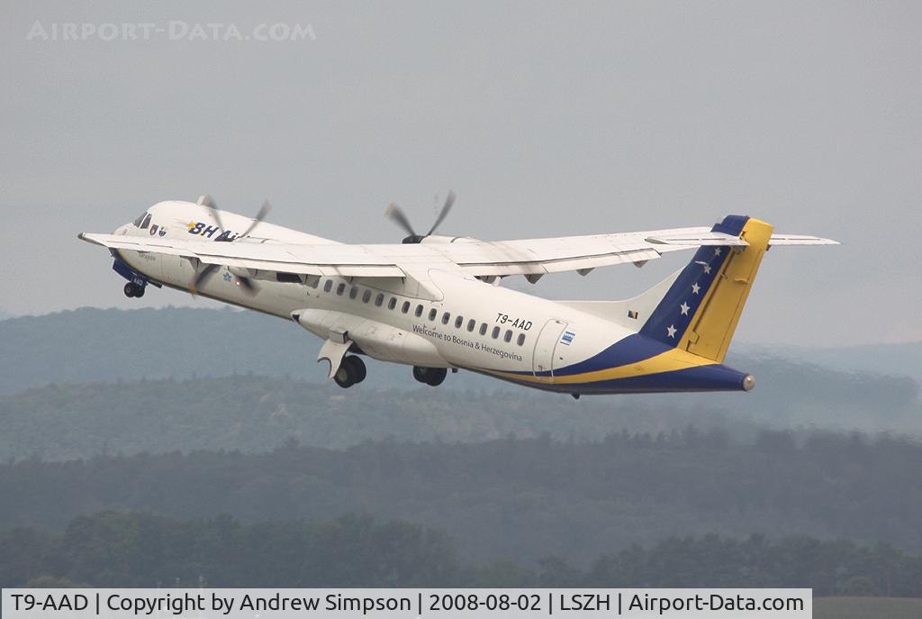 T9-AAD, 1995 ATR 72-212 C/N 464, Departing Zurich.