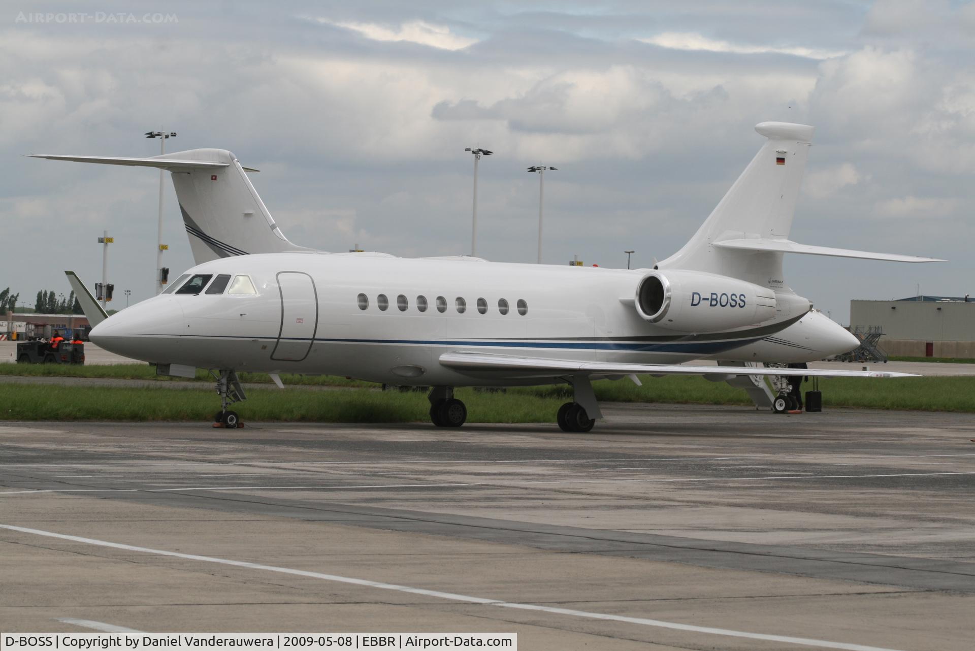 D-BOSS, 2004 Dassault Falcon 2000EX C/N 033, parked on General Aviation apron (Abelag)