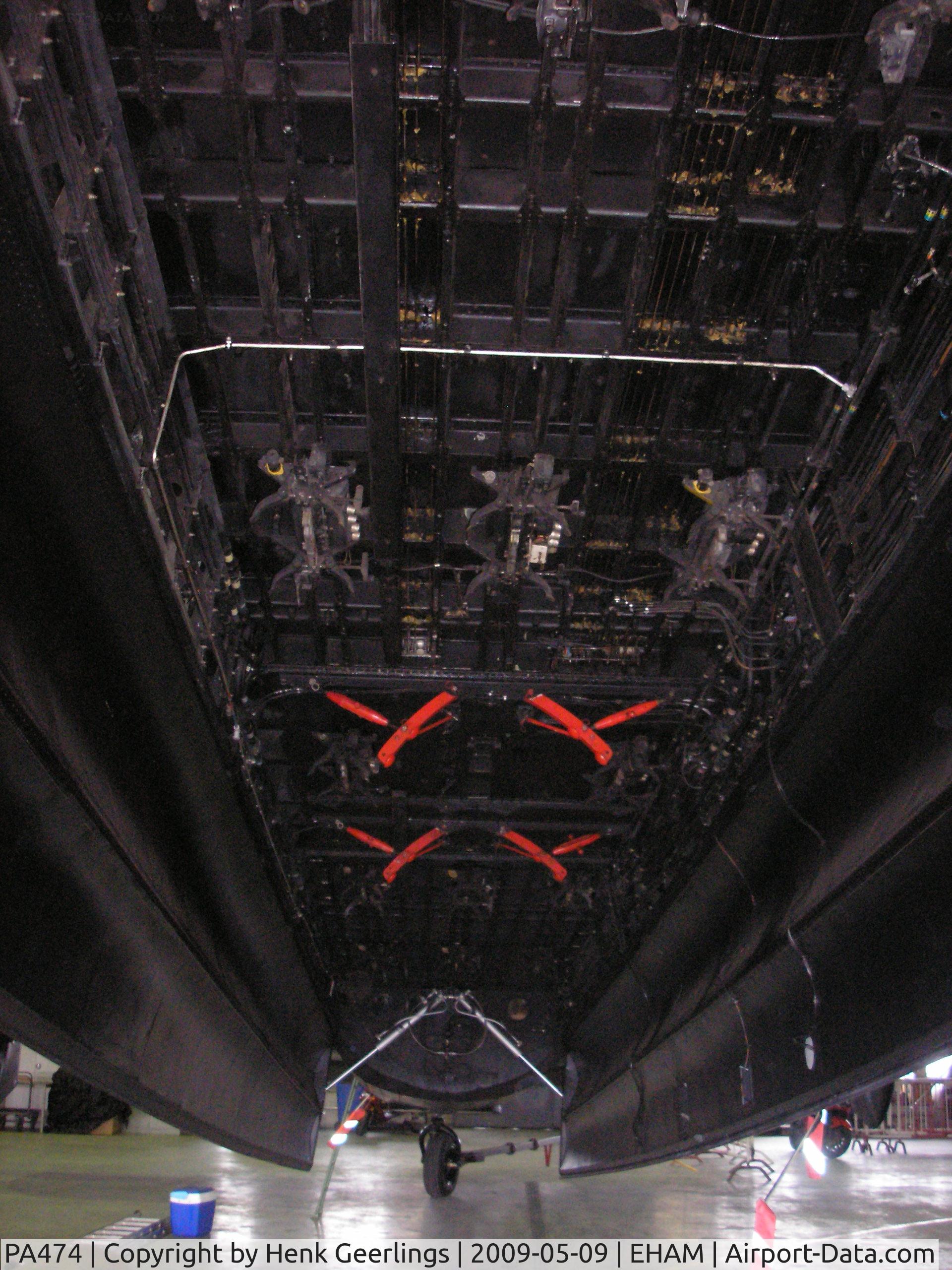 PA474, 1945 Avro 683 Lancaster B1 C/N VACH0052/D2973, Bombbay , hangar at Schiphol East due to engine change