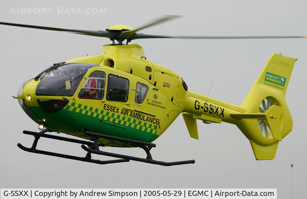 G-SSXX, 2003 Eurocopter EC-135T-2 C/N 0270, Departing Southend.