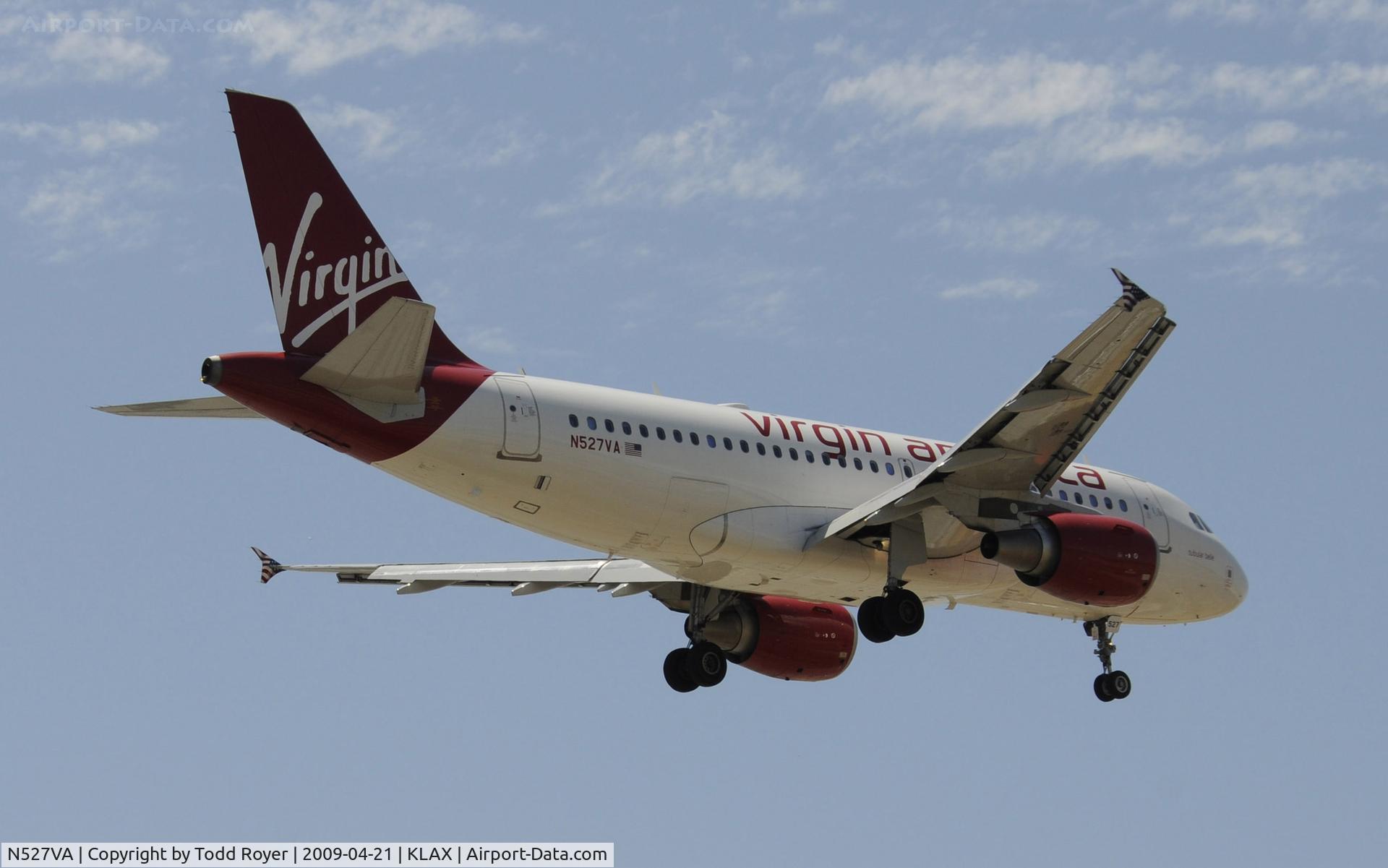 N527VA, 2008 Airbus A319-112 C/N 3417, Landing 24R at LAX