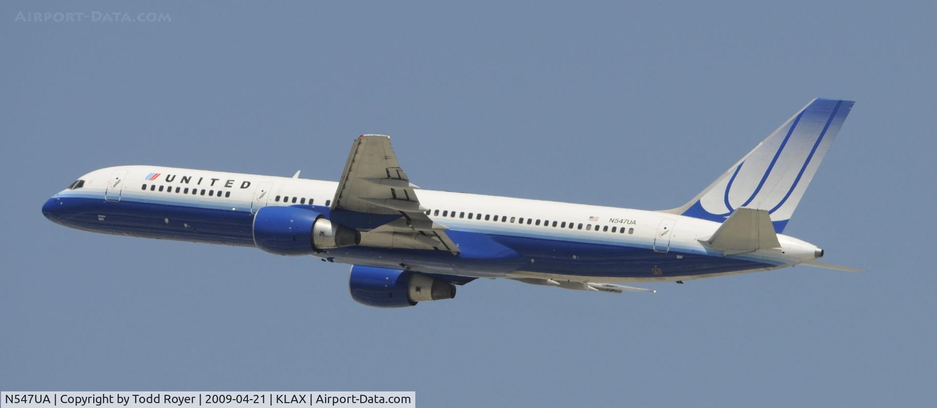 N547UA, 1991 Boeing 757-222 C/N 25368, Departing LAX on 25R