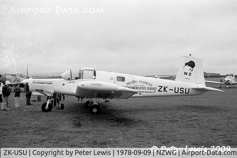 ZK-USU, 1977 Fletcher FU24-950 C/N 238, NZ Aerospace Industries Ltd., Hamilton - on display just before 27hr flight NZ-AU-NZ