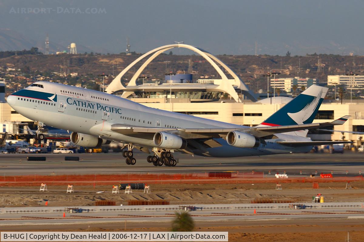 B-HUG, 1993 Boeing 747-467 C/N 25870, Cathay Pacific B-HUG (FLT CPA881) departing RWY 25R enroute to Hong Kong Int'l (VHHH).