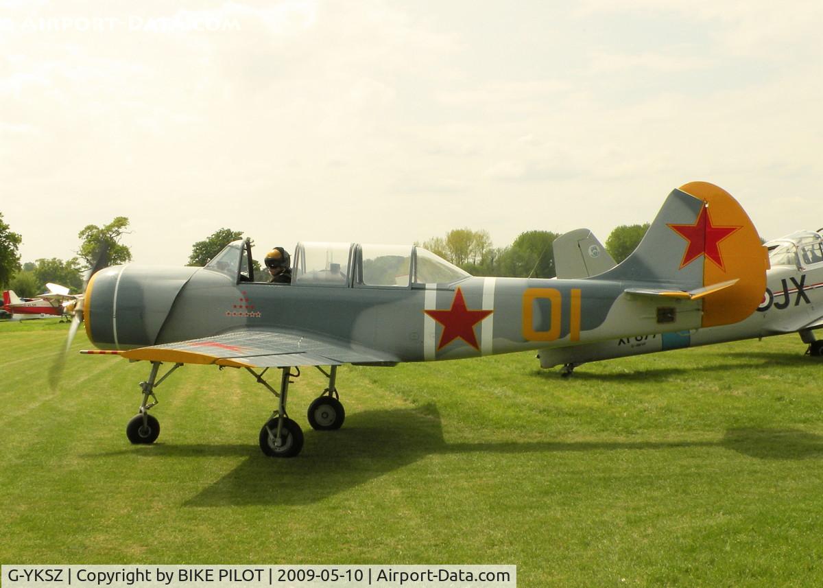 G-YKSZ, 1993 Yakovlev (Aerostar) Yak-52 C/N 9311709, TAXYING IN AFTER IT'S DISPLAY BRIMPTON FLY-IN