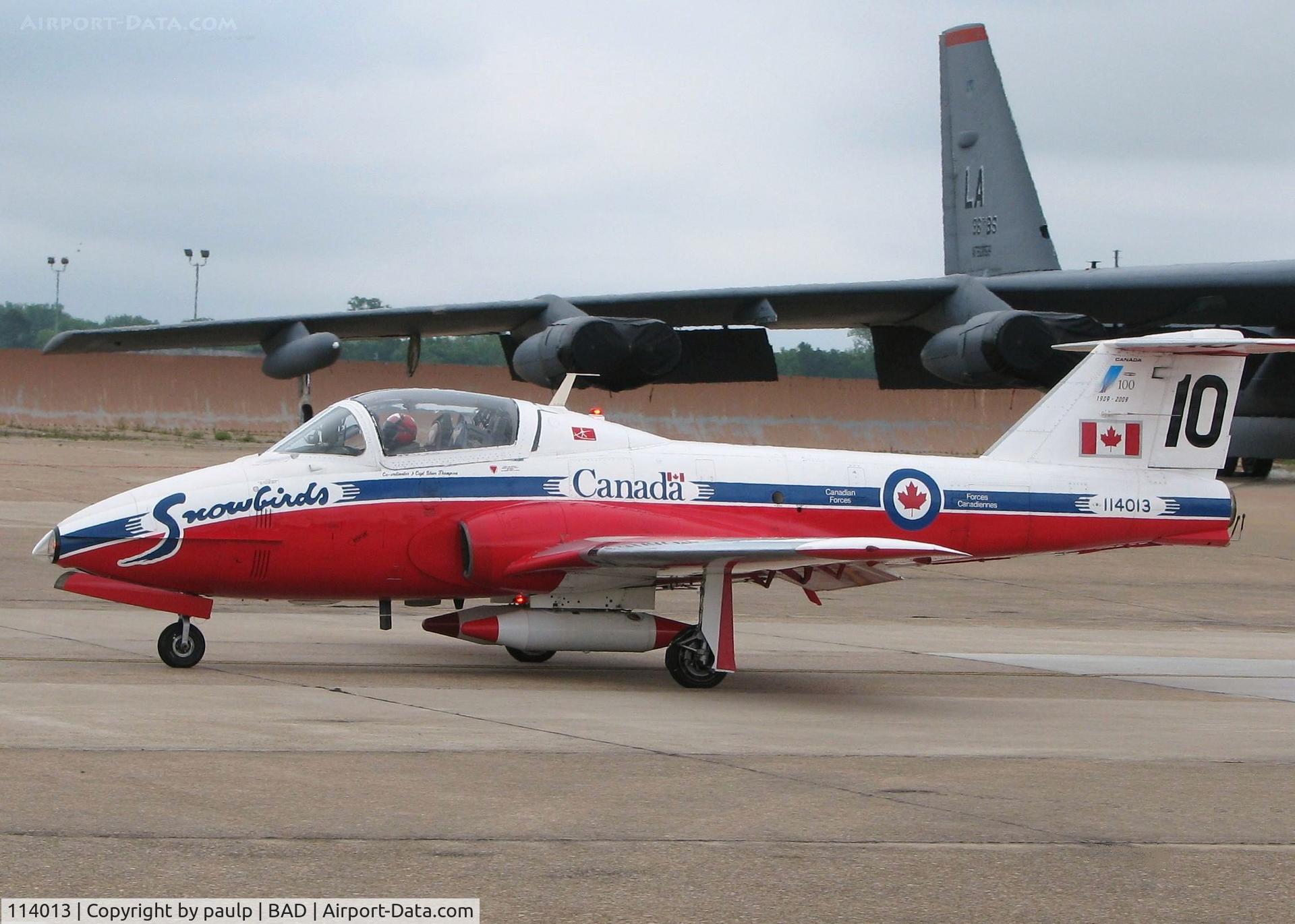 114013, 1962 Canadair CT-114 Tutor C/N 1013, Taxiing out to take off for their performance at The Defenders of Liberty Airshow 2009 at Barksdale Air Force Base, Louisiana. The #10 is flying in the #2 spot. #2 must be down for repairs?