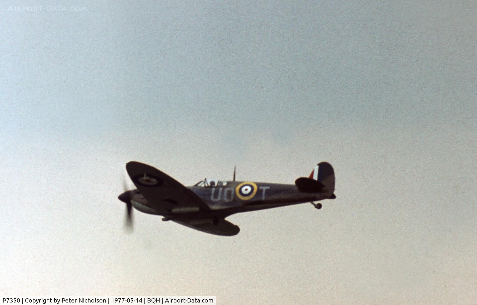 P7350, 1940 Supermarine 329 Spitfire IIa C/N CBAF.14, Spitfire IIA of the Battle of Britain Memorial Flight displayed at the 1977 Biggin Hill Air Fair