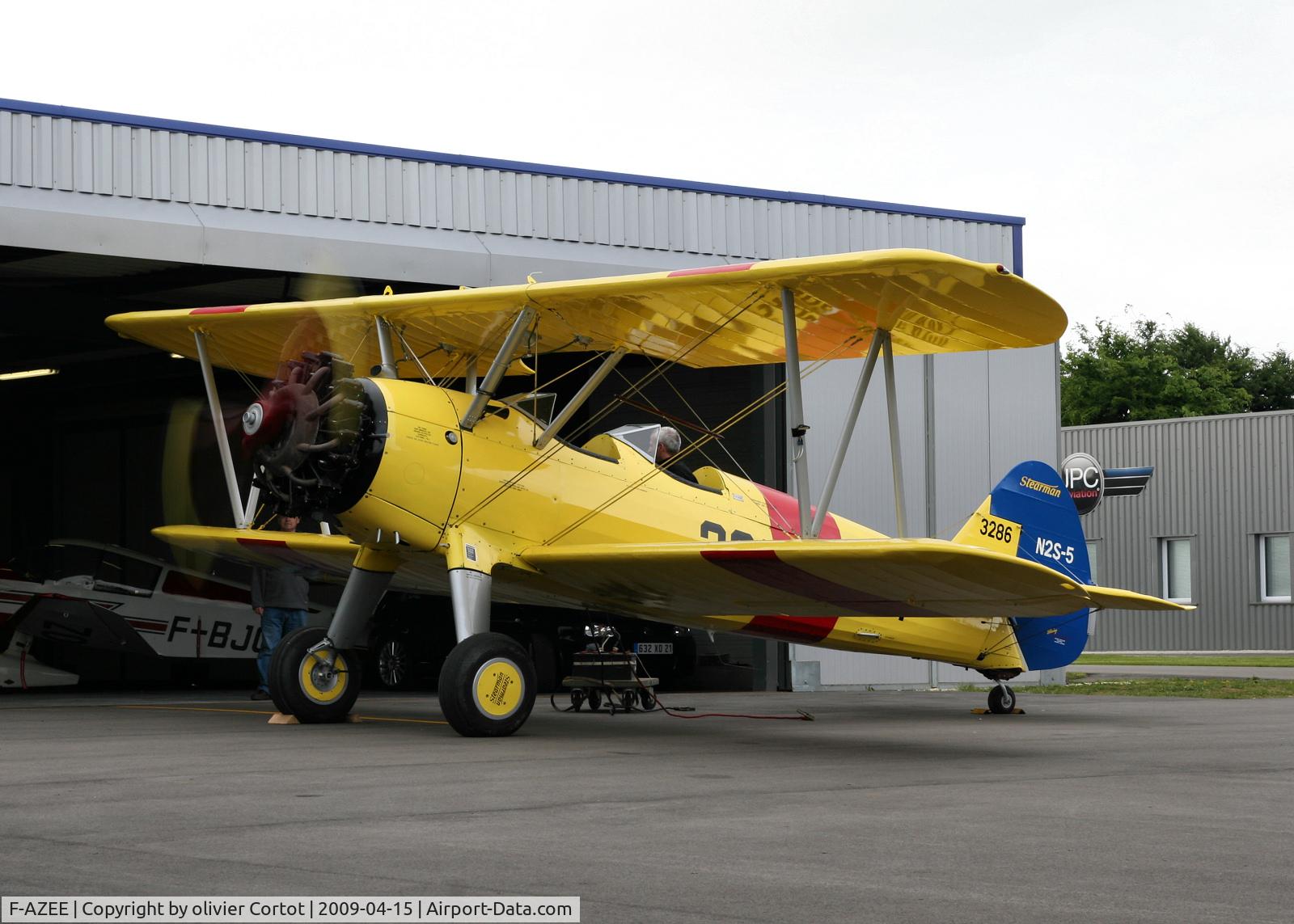 F-AZEE, 1941 Boeing N2S-4 Kaydet (A75N1) C/N 75-3286, engine test at Darois Aifield, Dijon, France
