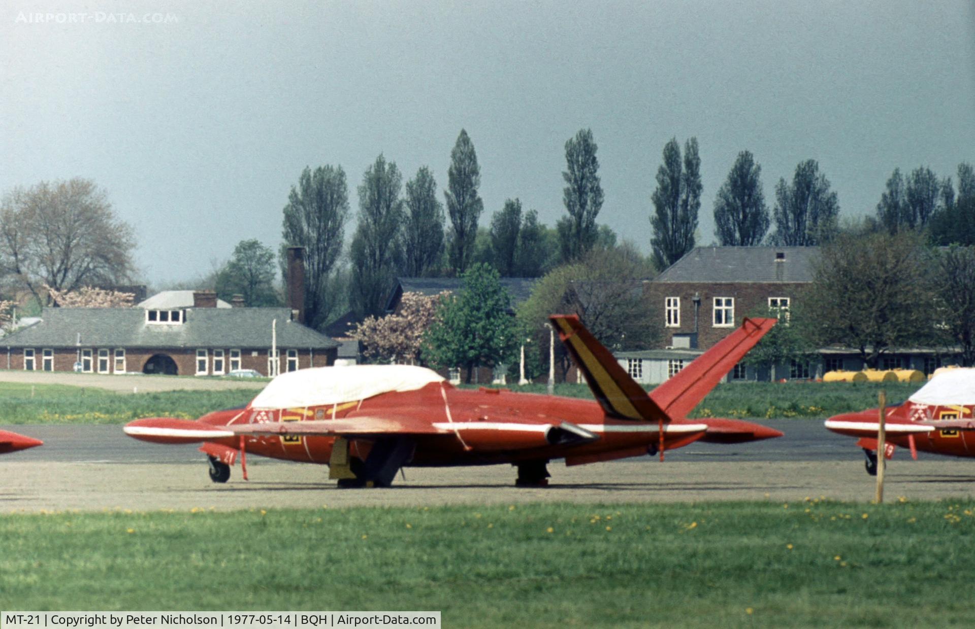 MT-21, Fouga CM-170 Magister C/N 278, Diables Rouge Magister of the Belgian Air Force's aerobatic display team at the 1977 Biggin Hill Air Fair.