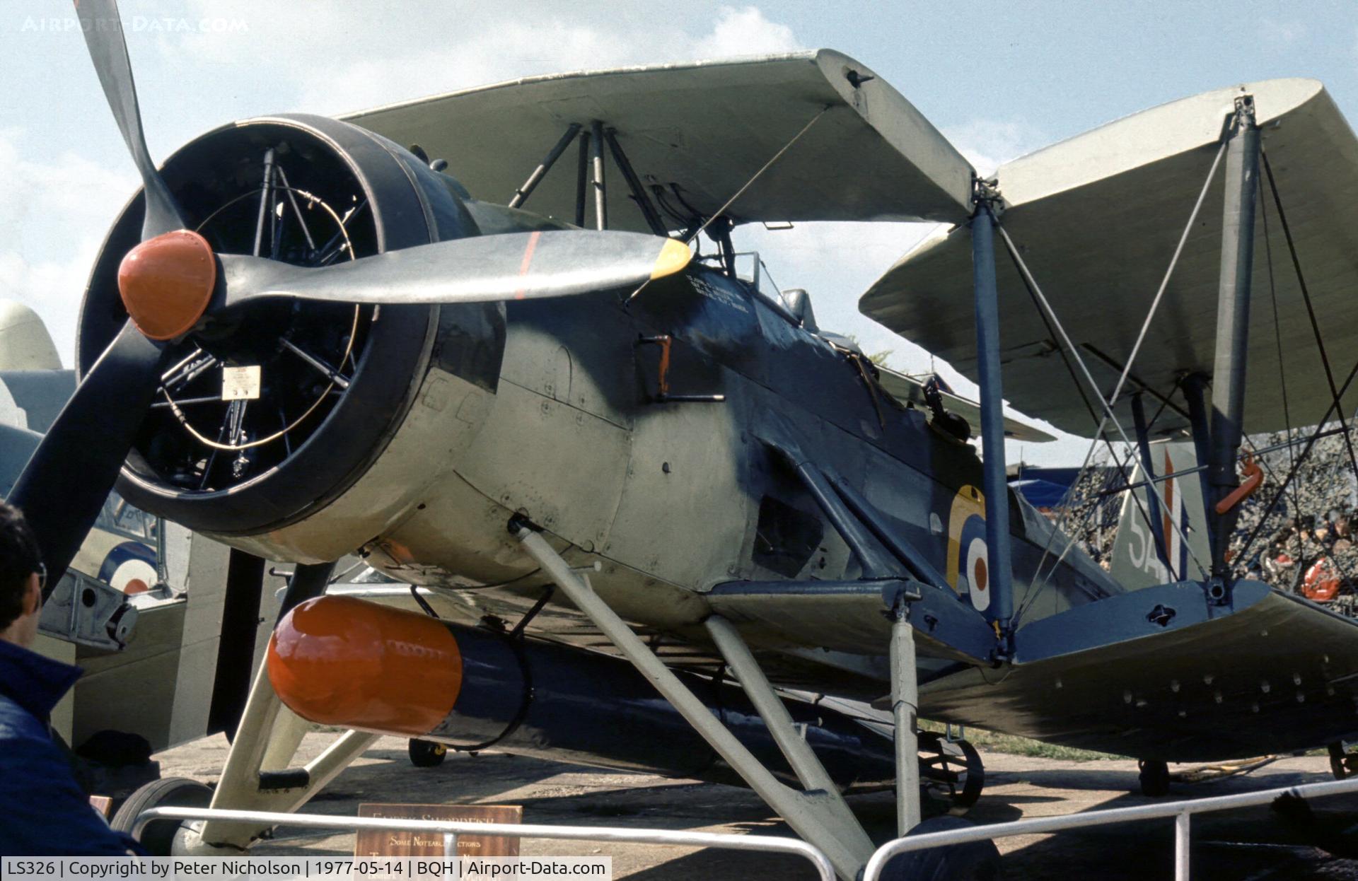 LS326, 1943 Fairey Swordfish Mk.II C/N Not found LS326, Another view of the Royal Navy Historic Flight's Swordfish II at the 1977 Biggin Hill Air Fair.