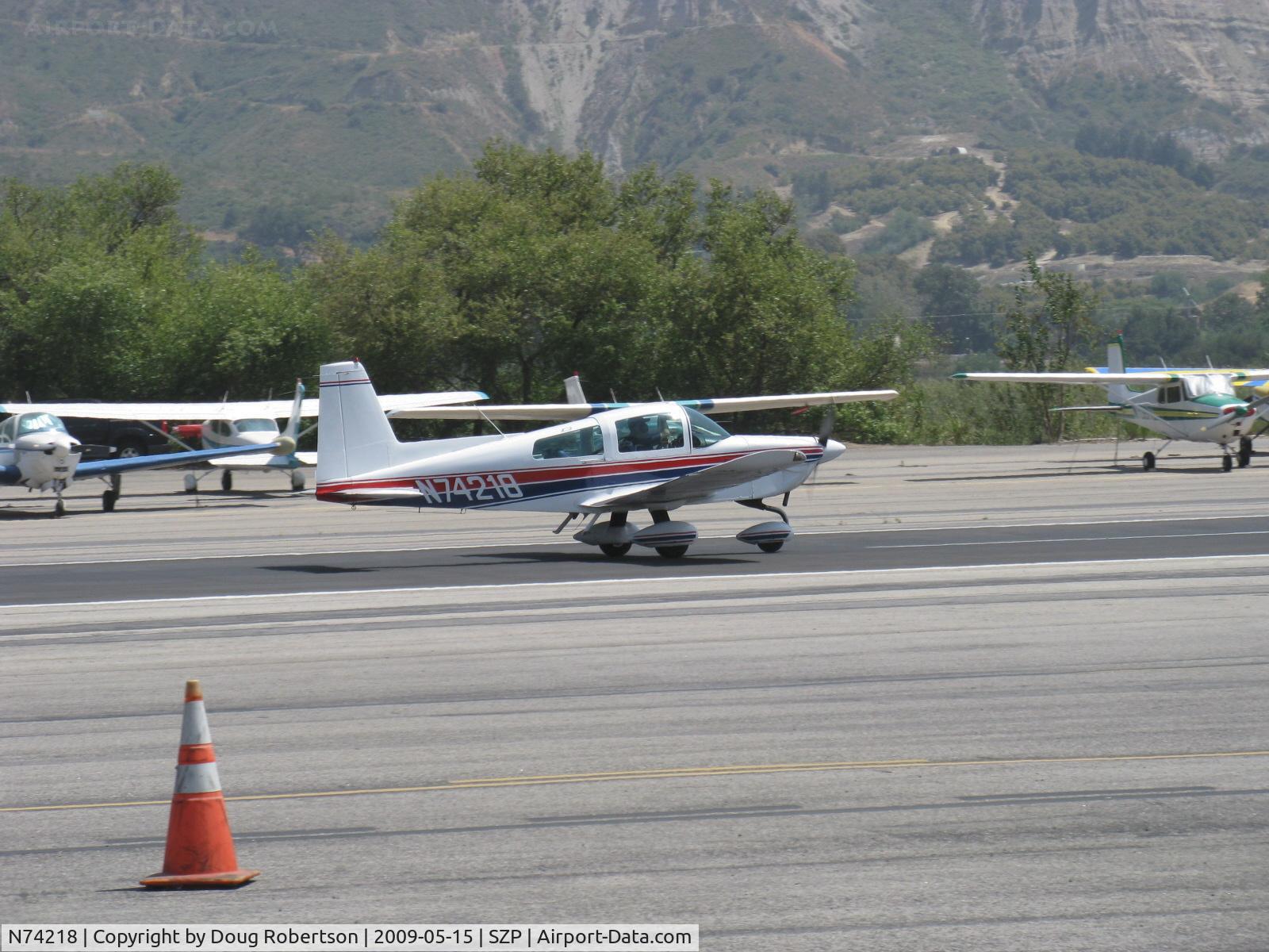 N74218, 1975 Grumman American AA-5B Tiger C/N AA5B-0164, 1975 Grumman American AA-5B TIGER, Lycoming O&VO-360 180 Hp, takeoff roll Rwy 22