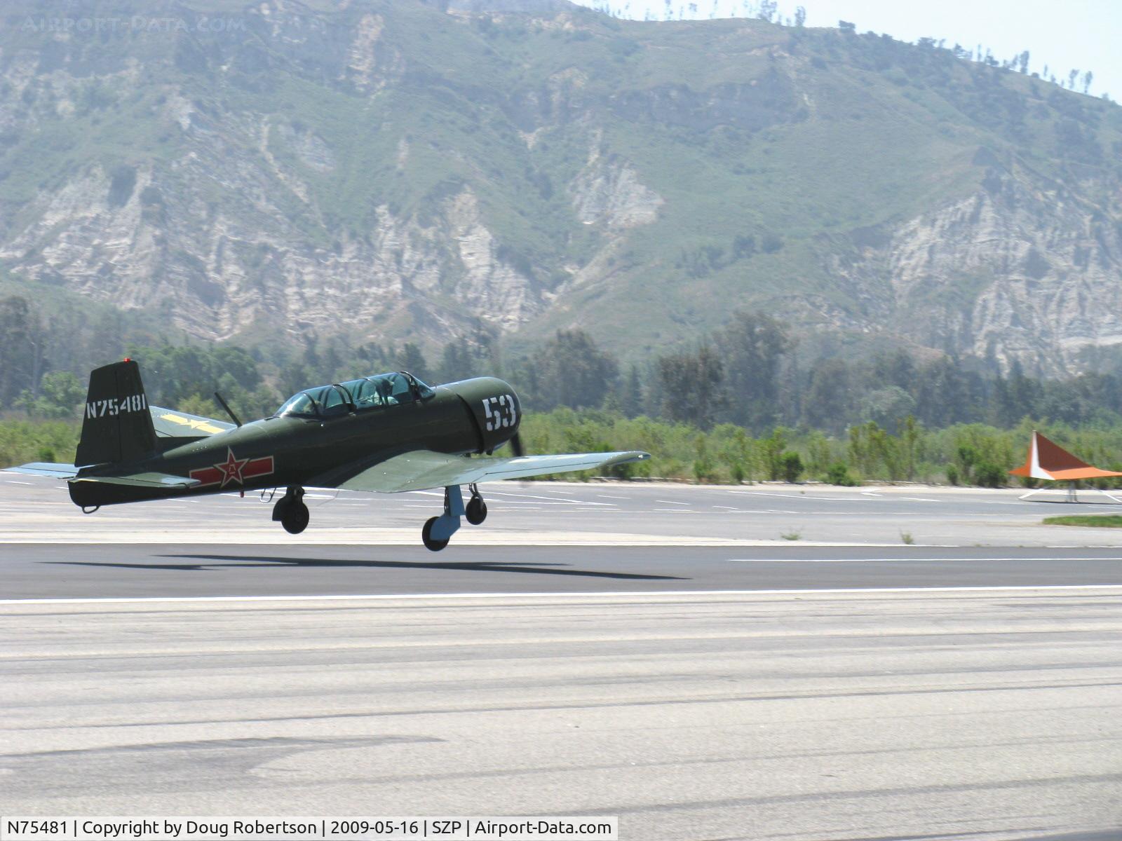 N75481, 1972 Nanchang CJ-6A C/N 2951272, 1972 Nanchang China CJ-6A, Huosai 6A 9 cylinder radial 285 Hp, takeoff climb Rwy 22
