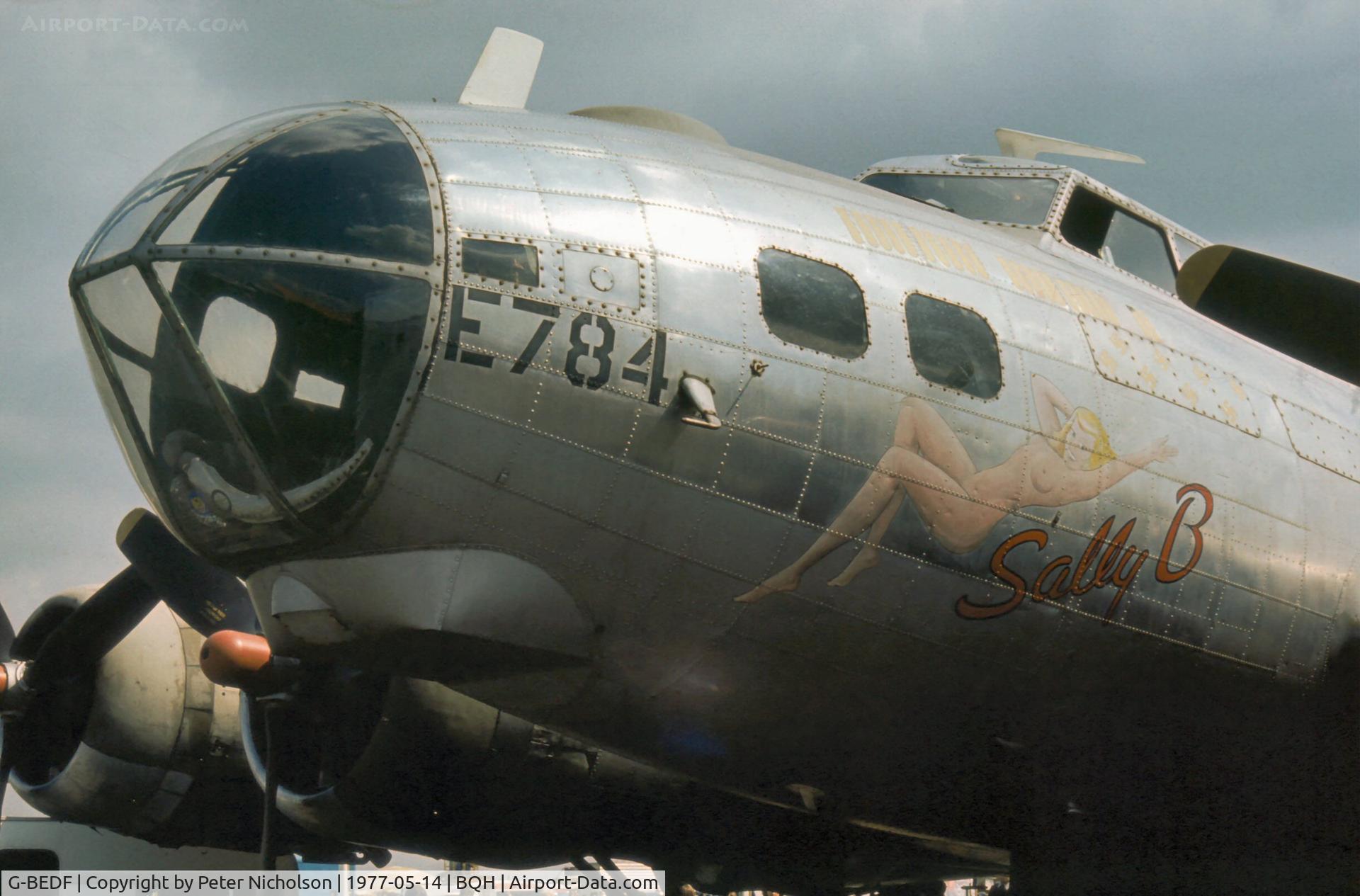 G-BEDF, 1944 Boeing B-17G Flying Fortress C/N 8693, Sally B nose-art as she appeared at the 1977 Biggin Hill Air Fair.