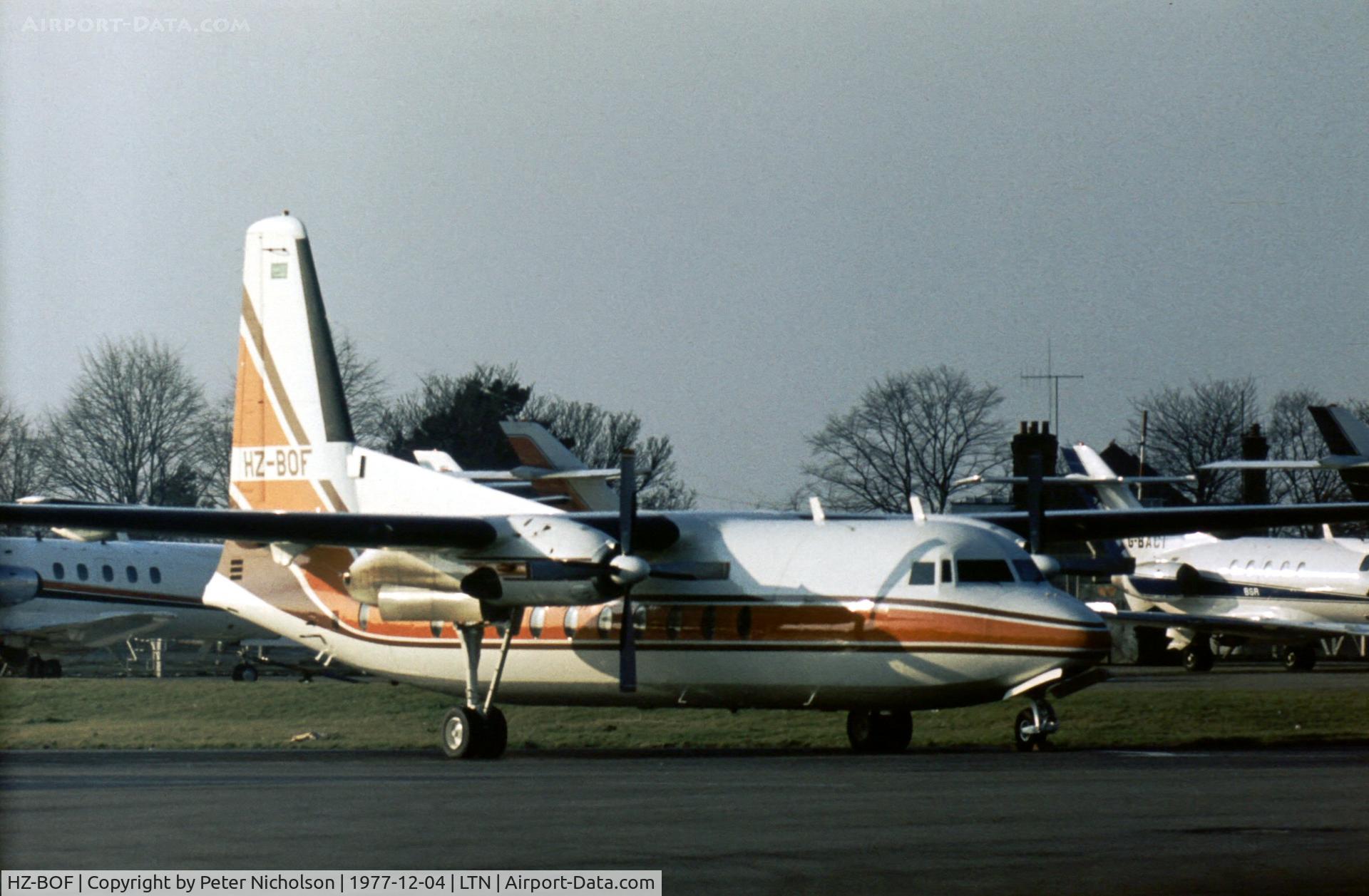 HZ-BOF, 1963 Fairchild F-27F C/N 93, Saudi Arabian F-27F Friendship parked at Luton in December 1977.