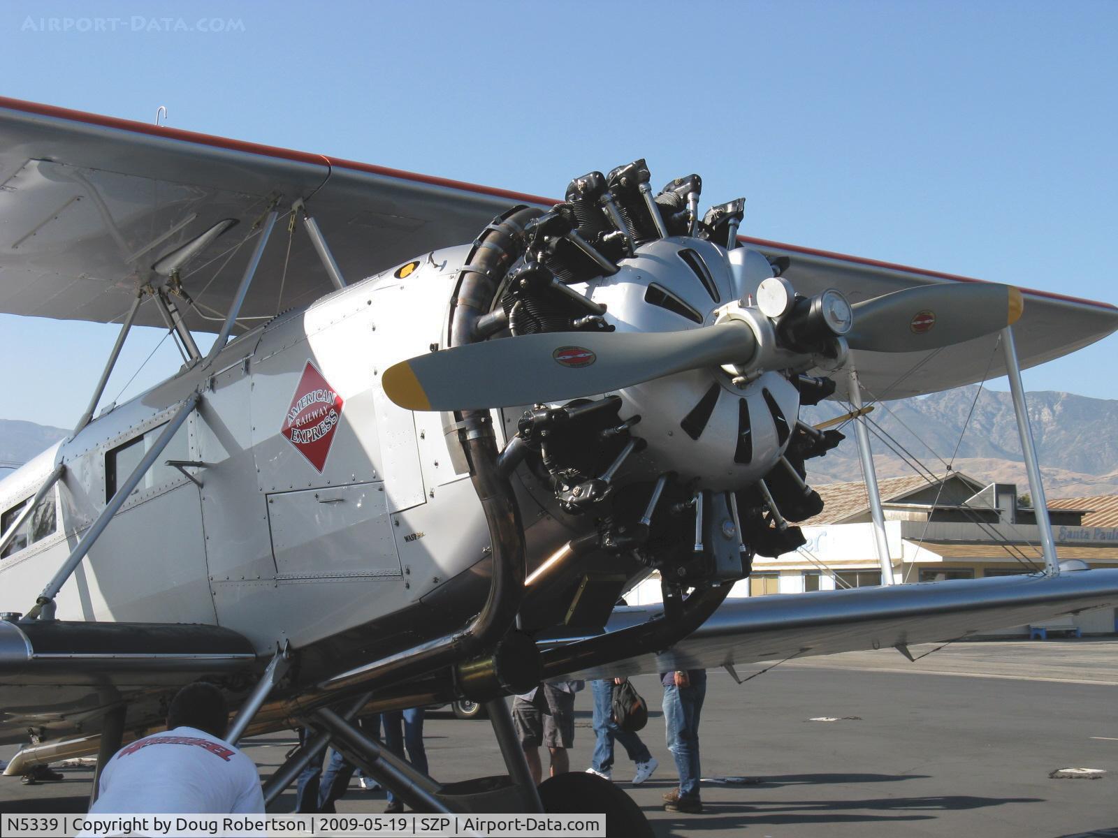 N5339, 1928 Boeing 40C C/N 1043, 1928 Boeing B 40C Airliner/Mailplane, original P&W 420 Hp Wasp replaced by 600 Hp Wasp derated to 525 Hp with CS prop for safe short field ops. Cruise speed 115 mph at 1,800 rpm 3,000' with 28 gal./hour fuel burn. Note: No speed ring, no engine cowl.