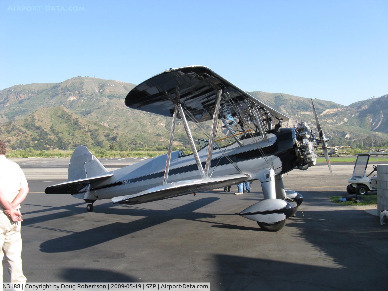 N3188, 1945 Boeing B75N1 C/N 75-2599, 1945 Boeing Stearman Navy N2S-3 as B75N1, Continental W670 220 Hp radial. Ex Steve McQueen owned in new stunning livery!