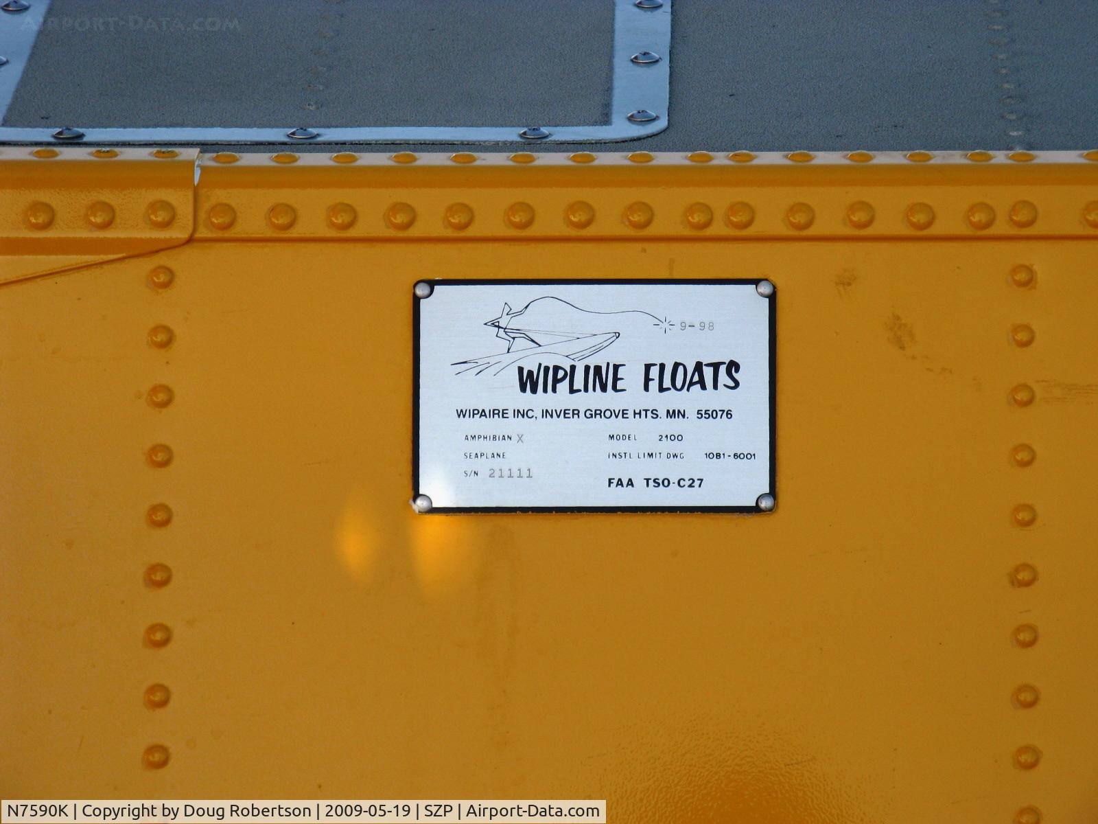N7590K, 1950 Piper PA-18 C/N 18-307, 1950 Piper PA-18 SUPER CUB Amphibian, Lycoming O-290, Wipline 2100 floats