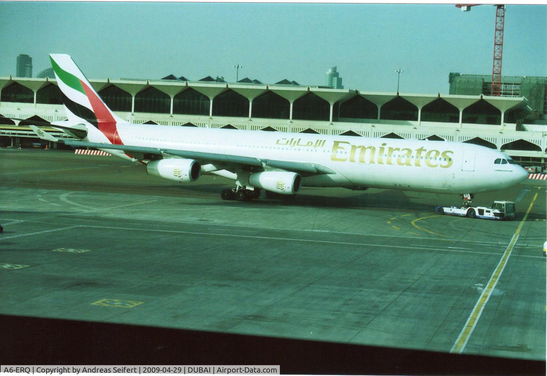 A6-ERQ, 1997 Airbus A340-313X C/N 190, Dubai Airport  29.4.2009